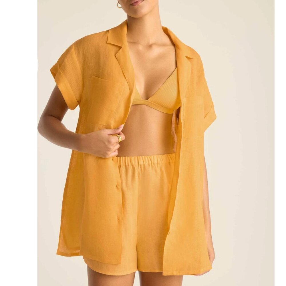 NWT Vitamin A Playa Pocket Linen Blouse Creamsicle Cover Up Size Medium
